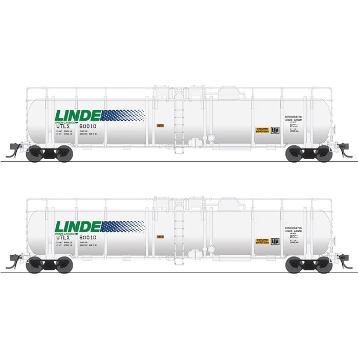 Broadway Limited HO Scale Cryogenic Tank Car 2 Pack Linde Type A/wht