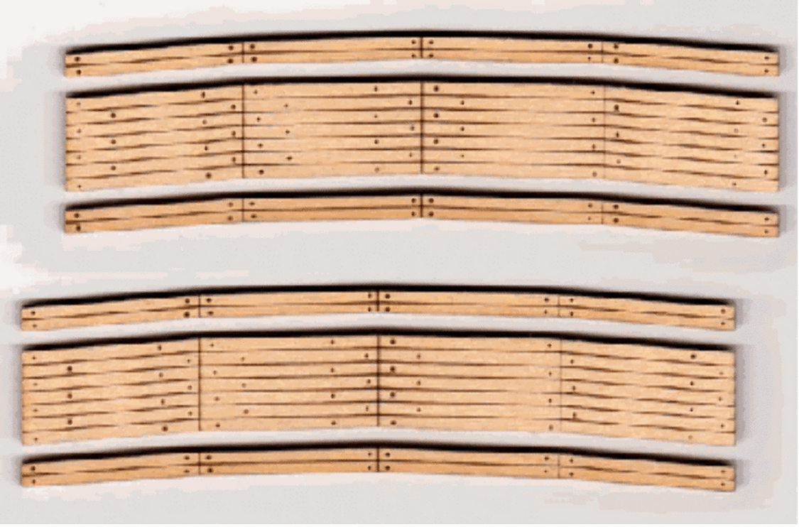 Blair Line 26 Laser-Cut Curved 2-Lane Wood Grade Crossing pkg(2) 11" Radius N Scale