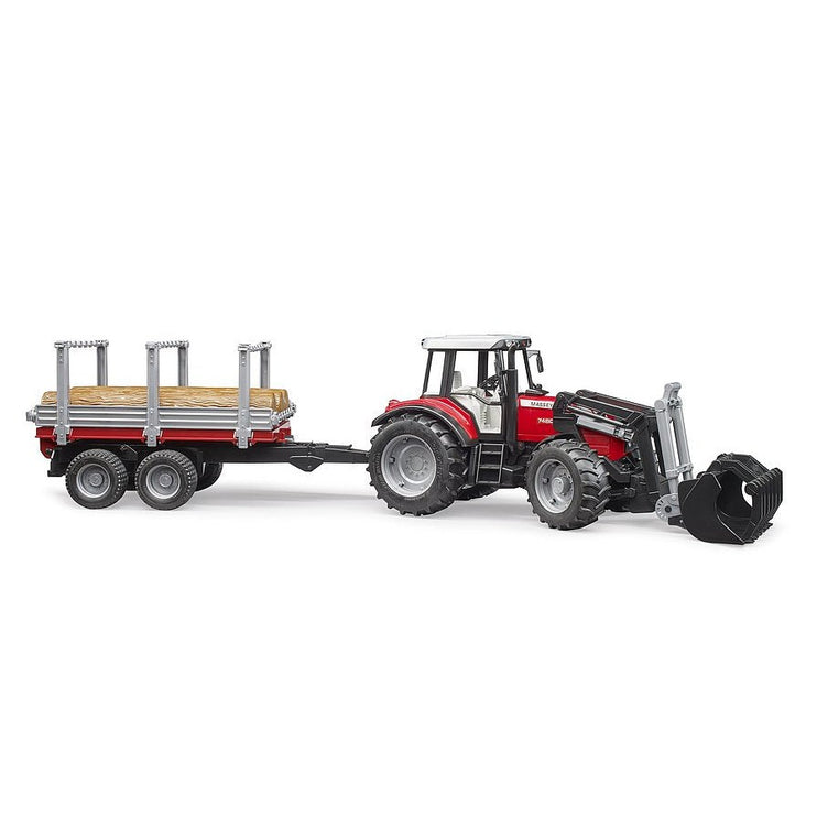 Bruder Toys Massey Ferguson + Frontloader and timber trailer