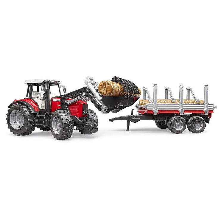 Bruder Toys Massey Ferguson + Frontloader and timber trailer