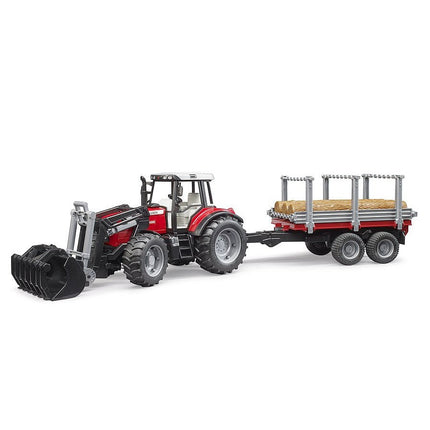 Bruder Toys Massey Ferguson + Frontloader and timber trailer