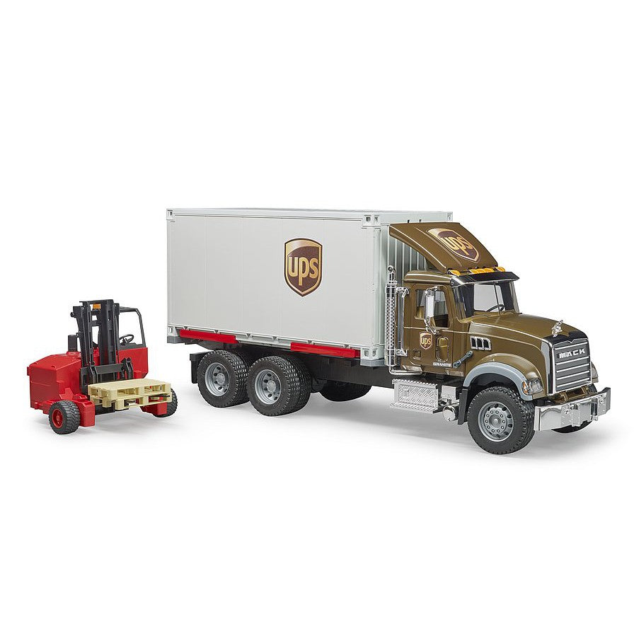 Bruder Toys MACK Granite UPS logistcs truck w forklift