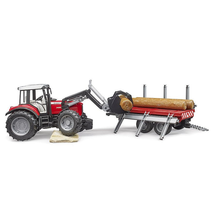 Bruder Toys Massey Ferguson + Frontloader and timber trailer