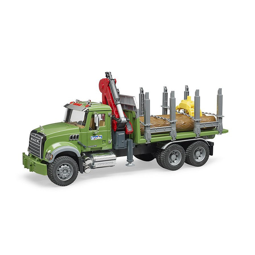 Bruder Toys MACK Granite timber truck with loading crane and 3 trunks