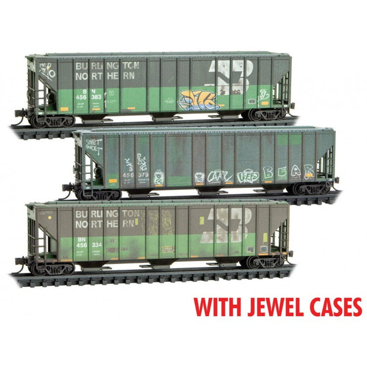 Micro Trains N Scale BNSF/Ex-BN weathered 3 pack (3-bay Hopper) Jewel Cases Burlington Northern (BN) 456334, 456379, 456383