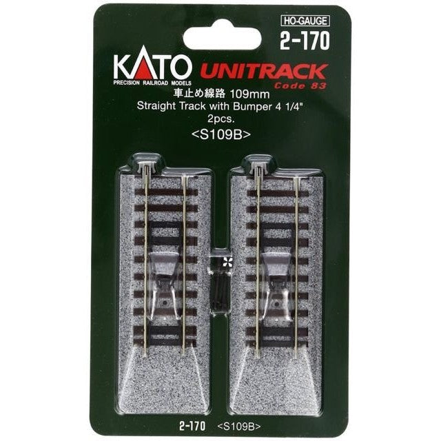 Kato HO Scale Unitrack 109mm Straight Track with Bumper 2 Pack