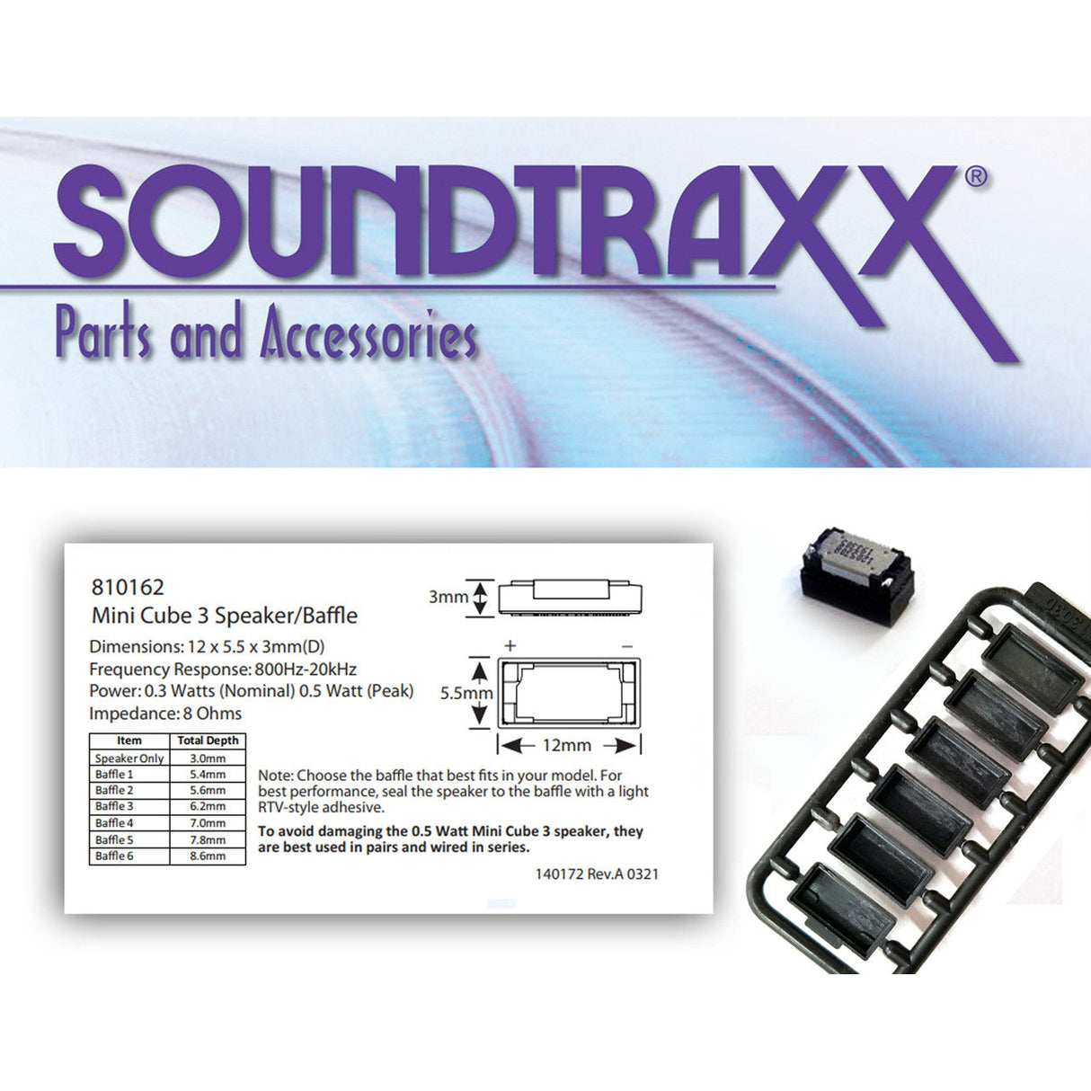 Soundtraxx 12.5 x 5.5 x 3mm Mini Cube 3 & Baffle Kit