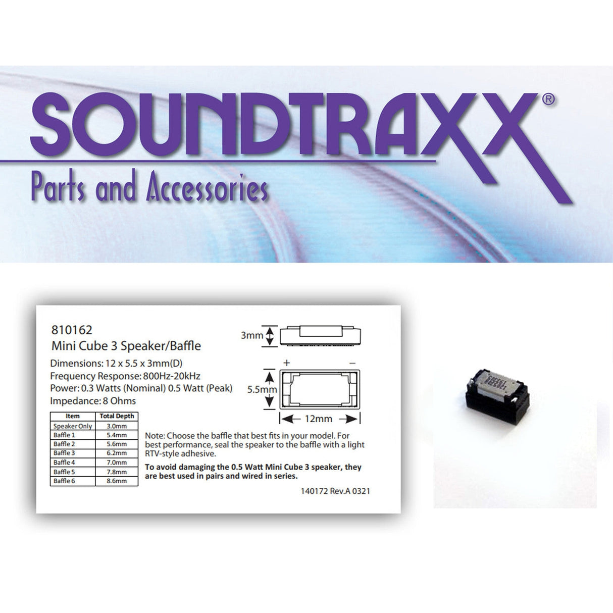 Soundtraxx 12.5 x 5.5 x 3mm Mini Cube 3 & Baffle Kit