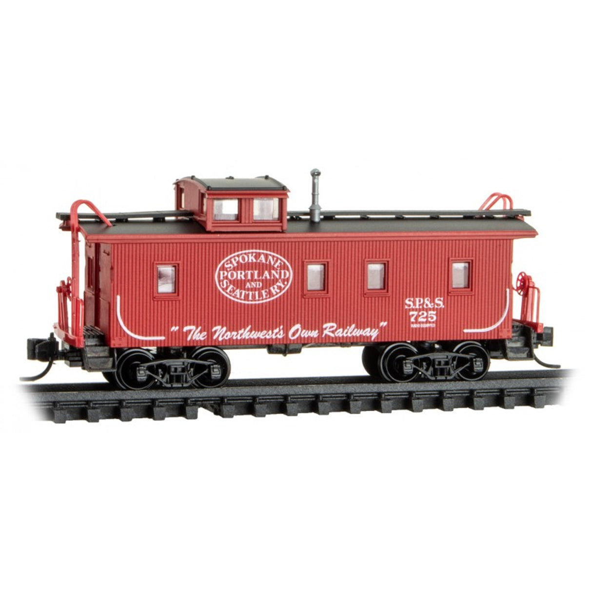 Micro Trains N Scale 34' Wood Sheathed Caboose Spokane, Portland and Seattle SP&S 725