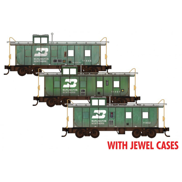 Micro Trains N Scale Burlington Northern Weathered Caboose 3-Pk Jewel Cases Burlington Northern (BN) 11445, 11451, 11452