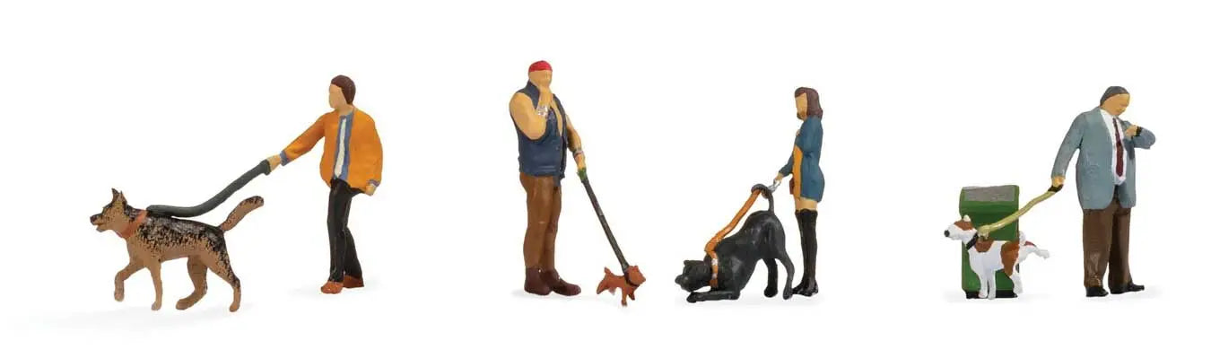 Walthers SceneMaster People with Dogs, 4 of Each with 1 Garbage Can 949-6082 | Fusion Scale Hobbies