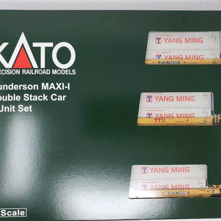 Kato N Scale MAXI-I Double Stack 5pk TTX #759368 w/Yang Ming Containers