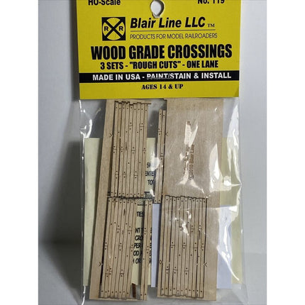 Blair Line 119 Wood Grade Crossing Kit (Laser-Cut Wood) Rough-Cut One Lane pkg(3) 1-3/4" Long HO Scale