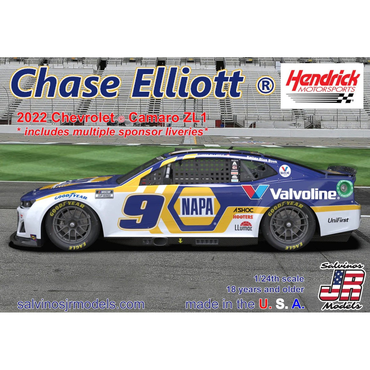 Salvinos JR Models Hendrick Motorsports 2022 NEXT GEN Chevrolet ® Camaro Chase Elliott #9 Includes multiple sponsor liveries