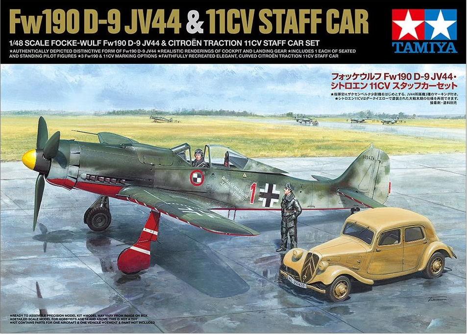 Tamiya 25213 1/48 Focke-Wulf Fw190 D-9 JV44 & Citroen 11CV Staff Car Set