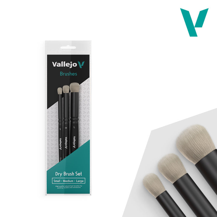 Vallejo Dry Brush Round Natural Hair Brush Set: Small, Medium, Large