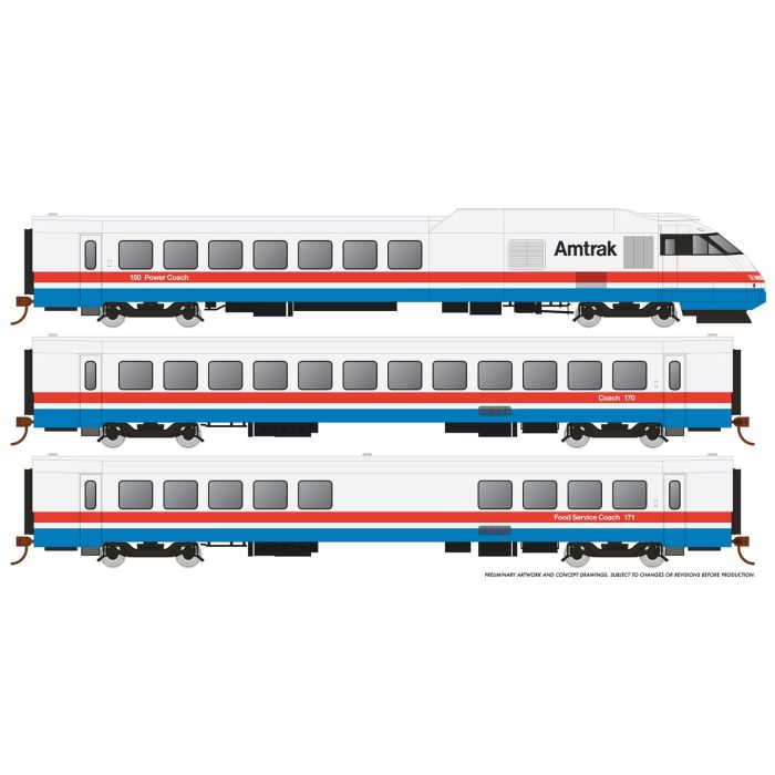 Rapido N Scale RTL Turboliner DC Only Set #1 Amtrak Phase III Early