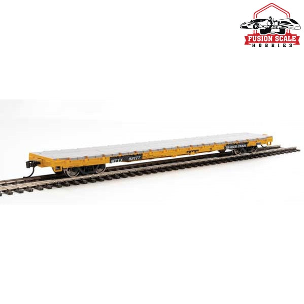 Walthers Mainline HO Scale 60' Pullman-Standard Flatcar Ready to Run Trailer-Train MTTX #92177  (General Loading; yellow, black)