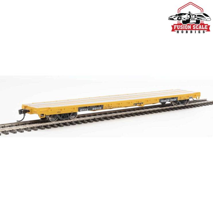 Walthers Mainline HO Scale 60' Pullman-Standard Flatcar Ready to Run Trailer-Train OTTX #90113 (modernized version, yellow, black TT logo)