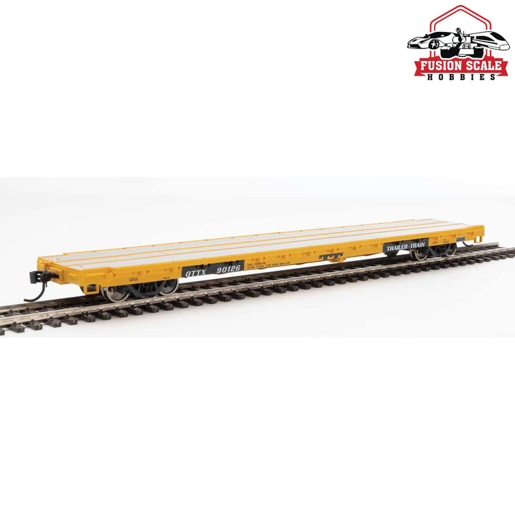 Walthers Mainline HO Scale 60' Pullman-Standard Flatcar Ready to Run Trailer-Train OTTX #90126 (modernized version, yellow, black TT logo)