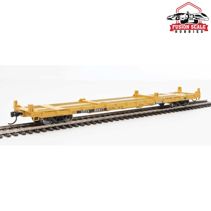 Walthers Mainline HO Scale 60' Pullman-Standard Flatcar Ready to Run TTX VTTX #92277 (20' and 40' container loading, yellow, black, white)