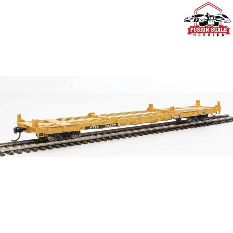 Walthers Mainline HO Scale 60' Pullman-Standard Flatcar Ready to Run TTX VTTX  #92322 (20' and 40' container loading, yellow, black, white)