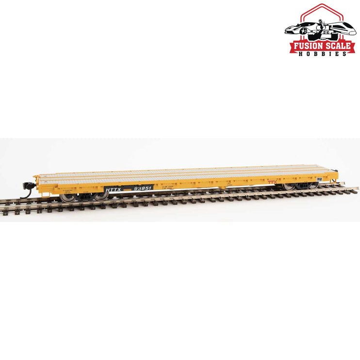 Walthers Mainline HO Scale 60' Pullman-Standard Flatcar Ready to Run TTX HTTX #93851 (Heavy duty loading)