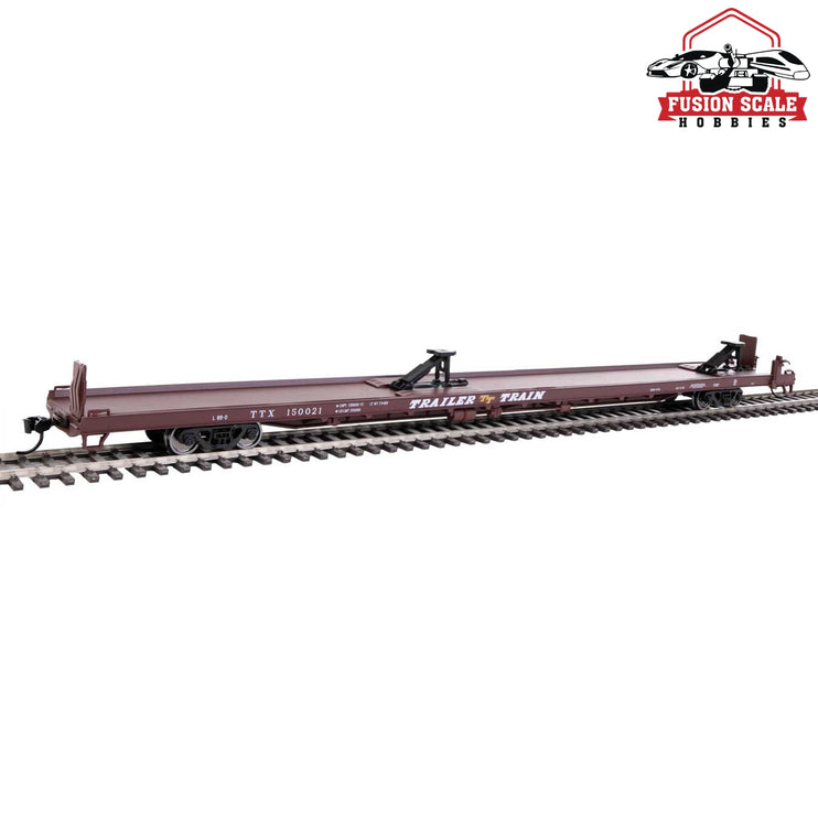 Walthers Mainline HO Scale 89' Channel Side Flatcar Ready to Run Trailer-Train #150021 (1960s Brown, 40' Trailer Service)