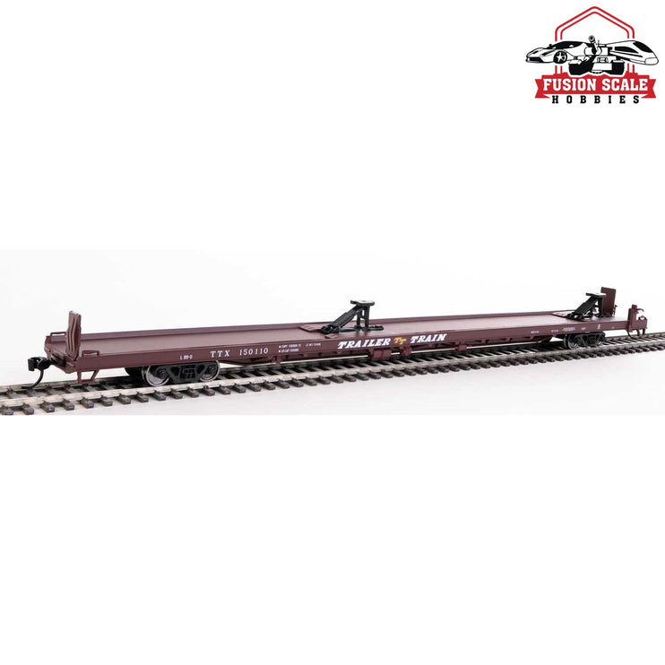 Walthers Mainline HO Scale 89' Channel Side Flatcar Ready to Run Trailer-Train  #150110 (1960s Brown, 40' Trailer Service)