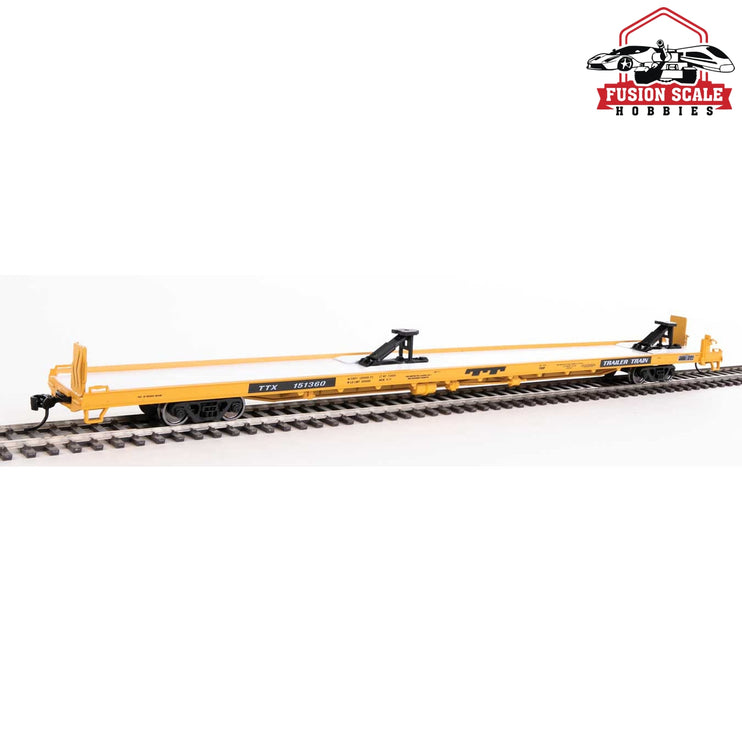 Walthers Mainline HO Scale 89' Channel Side Flatcar Ready to Run Trailer-Train  #151360 (yellow, black; 40' Trailer Service)