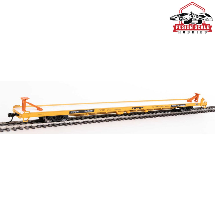 Walthers Mainline HO Scale 89' Channel Side Flatcar Ready to Run Trailer-Train KTTX #154838  (yellow, black; Twin 45')