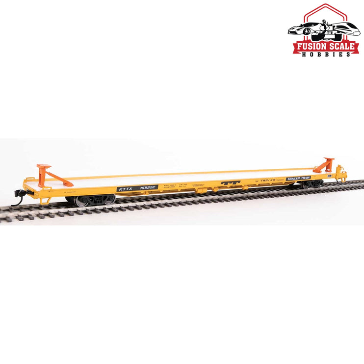 Walthers Mainline HO Scale 89' Channel Side Flatcar Ready to Run Trailer-Train KTTX #155252  (yellow, black; Twin 45')