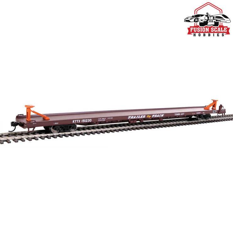 Walthers Mainline HO Scale 89' Channel Side Flatcar Ready to Run Trailer-Train KTTX #151230 (1960s brown, Twin 45')