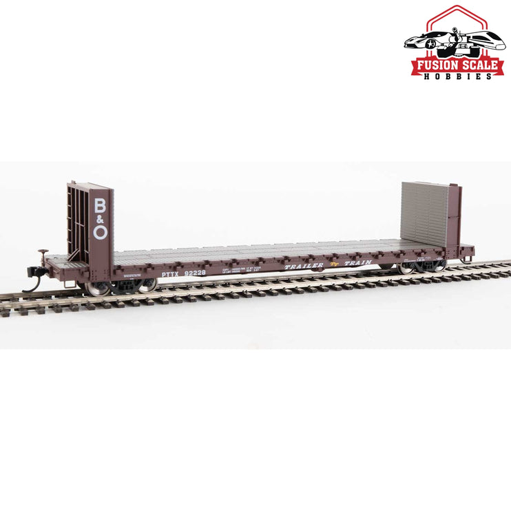 Walthers Mainline HO Scale 60' Pullman-Standard Bulkhead Flatcar (48' IL) Ready to Run Trailer-Train with B&O Bulkheads #92228