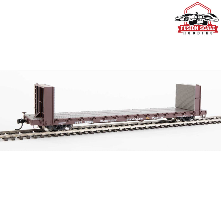 Walthers Mainline HO Scale 60' Pullman-Standard Bulkhead Flatcar (48' IL) Ready to Run Trailer-Train #90592 (brown)