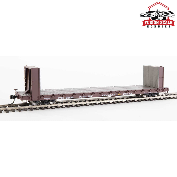 Walthers Mainline HO Scale 60' Pullman-Standard Bulkhead Flatcar (48' IL) Ready to Run Trailer-Train #90595 (brown)