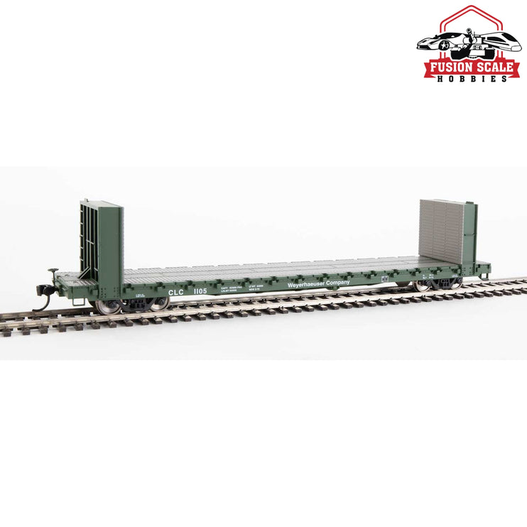 Walthers Mainline HO Scale 60' Pullman-Standard Bulkhead Flatcar (48' IL) Ready to Run Weyerhauser #1105