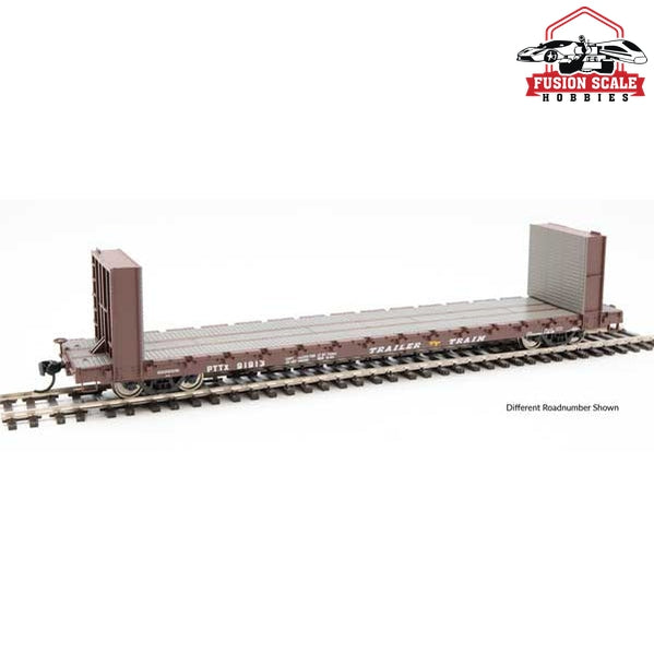 Walthers Mainline HO Scale 60' Pullman-Standard Bulkhead Flatcar (48' IL) Ready to Run Trailer Train #91921