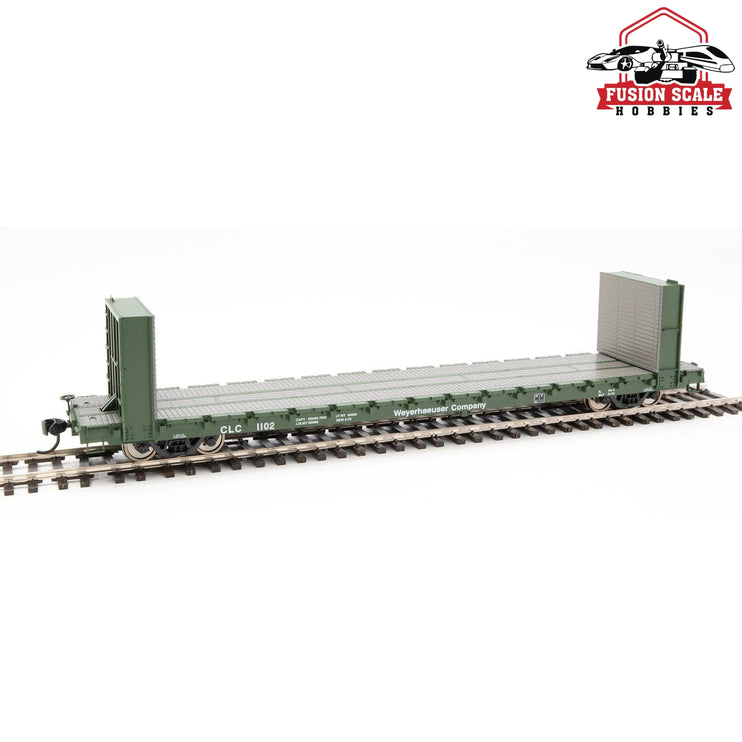 Walthers Mainline HO Scale 60' Pullman-Standard Bulkhead Flatcar (48' IL) Ready to Run Weyerhaeuser #1102