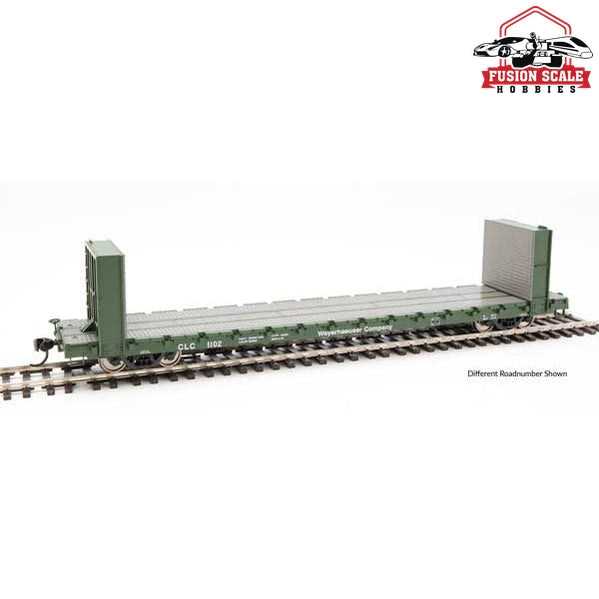 Walthers Mainline HO Scale 60' Pullman-Standard Bulkhead Flatcar (48' IL) Ready to Run Weyerhaeuser #1104