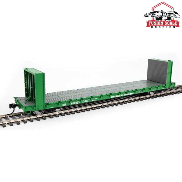 Walthers Mainline HO Scale 60' Pullman-Standard Bulkhead Flatcar (48' IL) Ready to Run Burlington Northern #616033