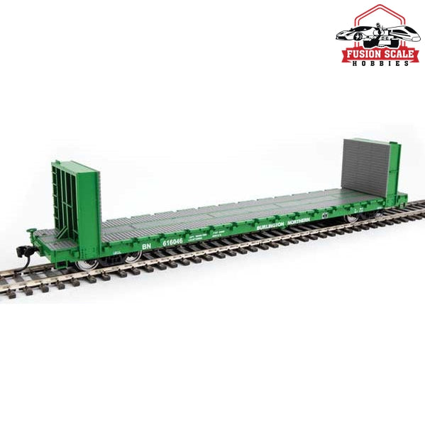 Walthers Mainline HO Scale 60' Pullman-Standard Bulkhead Flatcar (48' IL) Ready to Run Burlington Northern #616046