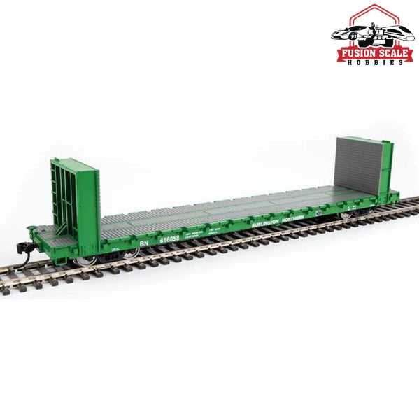 Walthers Mainline HO Scale 60' Pullman-Standard Bulkhead Flatcar (48' IL) Ready to Run Burlington Northern #616058