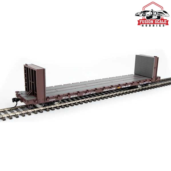 Walthers Mainline HO Scale 60' Pullman-Standard Bulkhead Flatcar (48' IL) Ready to Run Trailer Train #90610 (brown)