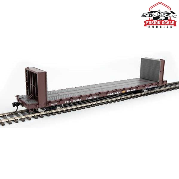 Walthers Mainline HO Scale 60' Pullman-Standard Bulkhead Flatcar (48' IL) Ready to Run Trailer Train #90663 (brown)