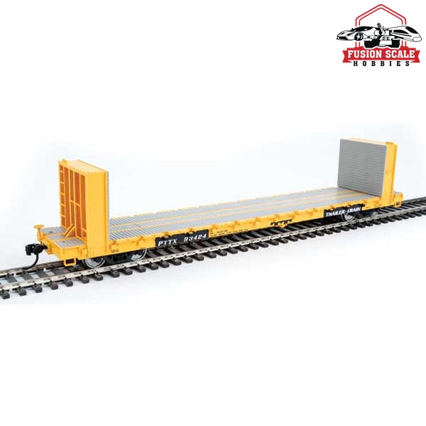 Walthers Mainline HO Scale 60' Pullman-Standard Bulkhead Flatcar (48' IL) Ready to Run PTTX #93424 (yellow)