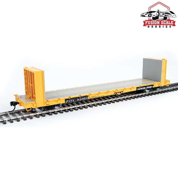 Walthers Mainline HO Scale 60' Pullman-Standard Bulkhead Flatcar (48' IL) Ready to Run PTTX #93493 (yellow)