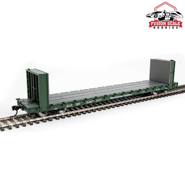 Walthers Mainline HO Scale 60' Pullman-Standard Bulkhead Flatcar (48' IL) Ready to Run Weyerhaeuser #1117