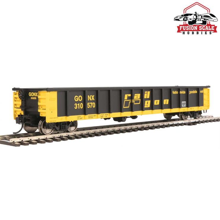 Walthers Mainline HO Scale 53' Railgon Gondola Ready To Run Railgon GONX #310570 (as-built; black, yellow)