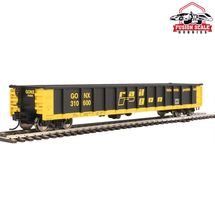 Walthers Mainline HO Scale 53' Railgon Gondola Ready To Run Railgon GONX #310600 (as-built; black, yellow)